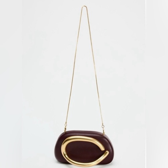 ZARA GOLD CLOSURE BOX CLUTCH IN BURGUNDY - Picture 5 of 16